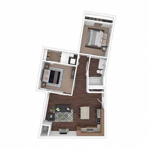 Floor plan for 2 beds, 1 bath, 854 sqft
